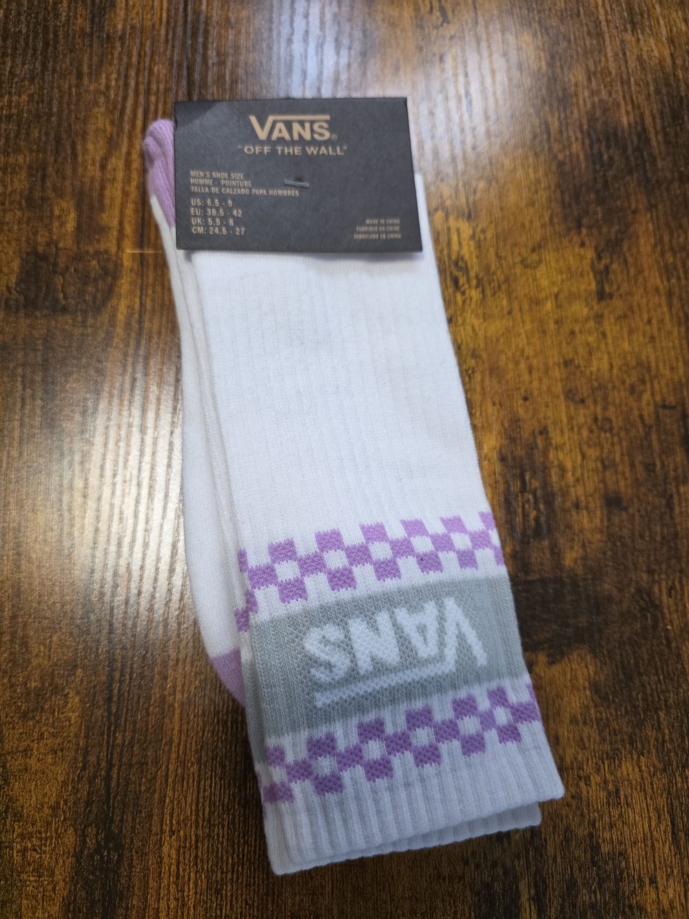 NWT Vans Checkerboard Crew Socks White Purple Gray Unisex